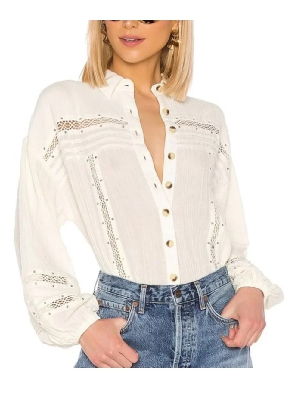 Free people off white long sleeve shirt ladies size M